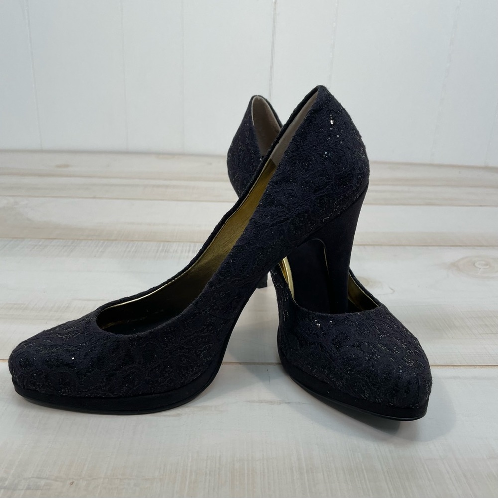 NIB Nine West Rocha Black On Black Platform Heels Sz 8.5 - Picture 4 of 11
